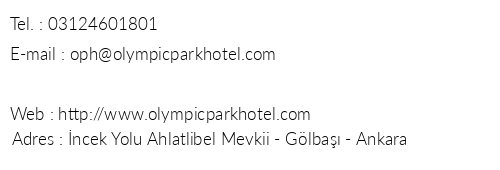 Olympic Park Hotel Aqua & Sport Center telefon numaralar, faks, e-mail, posta adresi ve iletiim bilgileri